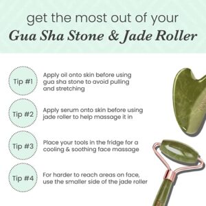 Sdara Jade Roller Gua Sha Set - Facial Roller and Massager for Slimming & Sculpting - Reduces Wrinkles & Eye Puffiness - Essential Skin Care Tools