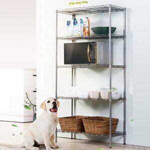 Isyunen 5 Tier Shelving Unit Adjustable Wire Shelves Organizer Shelf Rack Heavy Duty Storage Unit Black/Silver/White… (Silver, 5 Tier)