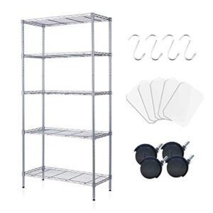 isyunen 5 tier shelving unit adjustable wire shelves organizer shelf rack heavy duty storage unit black/silver/white… (silver, 5 tier)