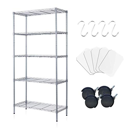 Isyunen 5 Tier Shelving Unit Adjustable Wire Shelves Organizer Shelf Rack Heavy Duty Storage Unit Black/Silver/White… (Silver, 5 Tier)