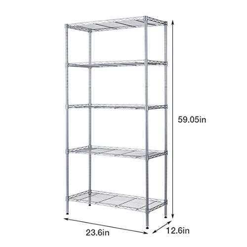 Isyunen 5 Tier Shelving Unit Adjustable Wire Shelves Organizer Shelf Rack Heavy Duty Storage Unit Black/Silver/White… (Silver, 5 Tier)