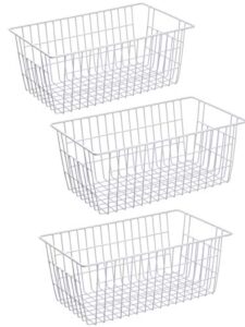 blitzlabs wire storage basket freezer organizer bins metal wire baskets wire organizer storage baskets for kitchen, cabinets, pantry, freezer, bathroomset of 3