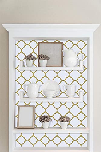 Feisoon 17.7" ｘ118 White and Gold Trellis Wallpaper Peel and Stick Trellis Contact Paper Removable Wallpaper Self Adhesive Wallpaper Modern Trellis Wallpaper for Wall Furniture Decor Vinyl Roll