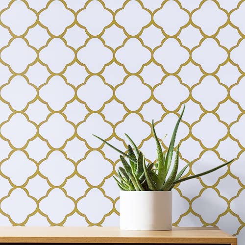 Feisoon 17.7" ｘ118 White and Gold Trellis Wallpaper Peel and Stick Trellis Contact Paper Removable Wallpaper Self Adhesive Wallpaper Modern Trellis Wallpaper for Wall Furniture Decor Vinyl Roll