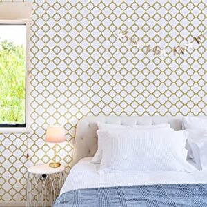 Feisoon 17.7" ｘ118 White and Gold Trellis Wallpaper Peel and Stick Trellis Contact Paper Removable Wallpaper Self Adhesive Wallpaper Modern Trellis Wallpaper for Wall Furniture Decor Vinyl Roll