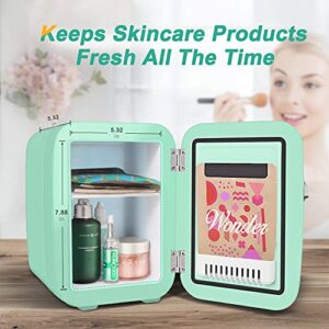 CROWNFUL Mini Fridge, 4 Liter/6 Can Portable Cooler and Warmer Personal Refrigerator for Skin Care, Cosmetics, Beverage, Food,Great for Bedroom, Office, Car, Dorm, ETL Listed (Green)