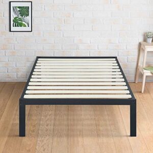 olee sleep 14 inch modern metal platform bed frame / mattress foundation / wood slat support / no box spring needed, twin, black