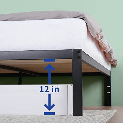 Olee Sleep 14 Inch Modern Metal Platform Bed Frame / Mattress Foundation / Wood Slat Support / No Box Spring Needed, Twin, Black