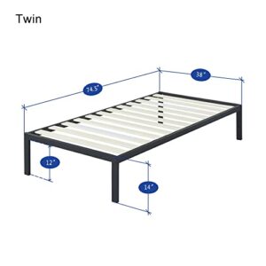 Olee Sleep 14 Inch Modern Metal Platform Bed Frame / Mattress Foundation / Wood Slat Support / No Box Spring Needed, Twin, Black
