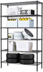 nsf 6 tier wire shelving unit wire shelves, heavy duty height adjustable storage wire shelf shelving rack with feet leveler garage rack kitchen rack office rack commercial shelving black 42x16x72