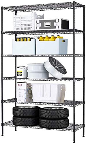 NSF 6 Tier Wire Shelving Unit Wire Shelves, Heavy Duty Height Adjustable Storage Wire Shelf Shelving Rack with Feet Leveler Garage Rack Kitchen Rack Office Rack Commercial Shelving Black 42x16x72