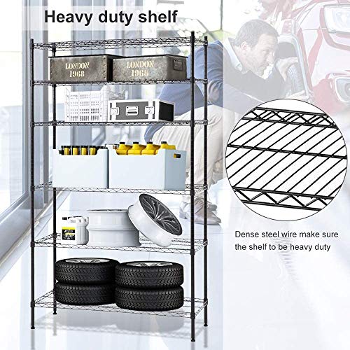 NSF 6 Tier Wire Shelving Unit Wire Shelves, Heavy Duty Height Adjustable Storage Wire Shelf Shelving Rack with Feet Leveler Garage Rack Kitchen Rack Office Rack Commercial Shelving Black 42x16x72