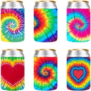 qualityperfection can cooler sleeve (6 pack) 12 oz neoprene collapsible cooler can, insulated can holder, 4mm thick beer &soda can cover, police cooler can covers(tie - dye mix)