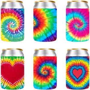 QualityPerfection Can Cooler Sleeve (6 Pack) 12 Oz Neoprene Collapsible Cooler Can, Insulated Can Holder, 4mm Thick Beer &Soda Can Cover, Police Cooler Can Covers(Tie - Dye Mix)