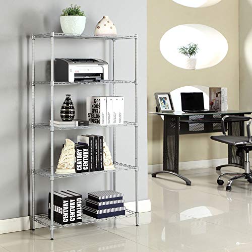 WEI WEI GLOBAL 5-Tier Metal Wire Shelving Unit, Adjustable Utility Storage Standing Rack Organizer Cabinet for Garage Laundry Bathroom Kitchen Closet -29" L x 13" W x 59" H, Silver Gray