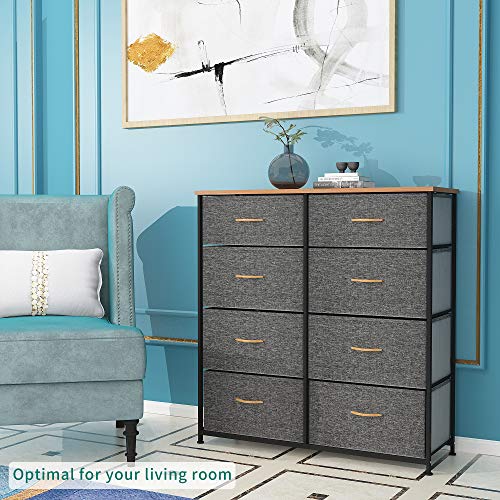 YITAHOME Storage Tower Unit with 8 Drawers - Fabric Dresser with Large Capacity, Organizer Unit for Bedroom, Living Room & Closets - Sturdy Steel Frame, Wooden Top & Easy Pull Fabric Bins (Graphite)