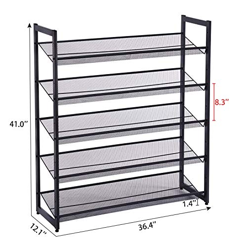 Apicizon 5-Tier Metal Shoe Rack for up to 25 Pairs Shoe Organizer with Angle from Slant to Flat, Stackable Shoe Storage Shelves with Stable Iron Structure for Entryway Closet, Grey