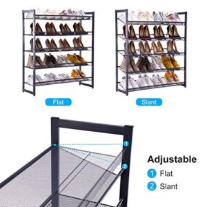 Apicizon 5-Tier Metal Shoe Rack for up to 25 Pairs Shoe Organizer with Angle from Slant to Flat, Stackable Shoe Storage Shelves with Stable Iron Structure for Entryway Closet, Grey