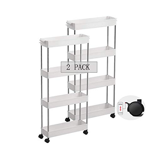 AOTENG STAR Slim Storage Shelf Cart Removable 4-Tier Rolling Trolley Storage Organizer Shelf Rack with 4 Storage Baskets and Wheels for Kitchen Living Room Bathroom Bedroom Narrow Places