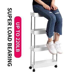 AOTENG STAR Slim Storage Shelf Cart Removable 4-Tier Rolling Trolley Storage Organizer Shelf Rack with 4 Storage Baskets and Wheels for Kitchen Living Room Bathroom Bedroom Narrow Places