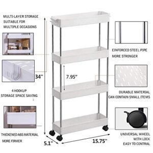 AOTENG STAR Slim Storage Shelf Cart Removable 4-Tier Rolling Trolley Storage Organizer Shelf Rack with 4 Storage Baskets and Wheels for Kitchen Living Room Bathroom Bedroom Narrow Places