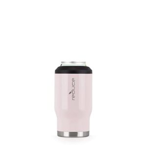 reduce can cooler - 4-in-1 stainless steel can holder and beer bottle holder, 4 hours cold - 14 oz multi-use drink cup that holds slim cans, regular cans, bottles and cocktails - pink cotton, gloss