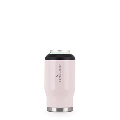 Reduce Can Cooler - 4-in-1 Stainless Steel Can Holder and Beer Bottle Holder, 4 Hours Cold - 14 oz Multi-Use Drink Cup that Holds Slim Cans, Regular Cans, Bottles and Cocktails - Pink Cotton, Gloss