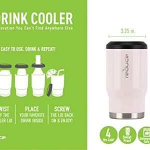 Reduce Can Cooler - 4-in-1 Stainless Steel Can Holder and Beer Bottle Holder, 4 Hours Cold - 14 oz Multi-Use Drink Cup that Holds Slim Cans, Regular Cans, Bottles and Cocktails - Pink Cotton, Gloss