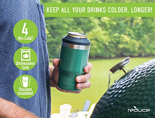 Reduce Can Cooler - 4-in-1 Stainless Steel Can Holder and Beer Bottle Holder, 4 Hours Cold - 14 oz Multi-Use Drink Cup that Holds Slim Cans, Regular Cans, Bottles and Cocktails - Pink Cotton, Gloss