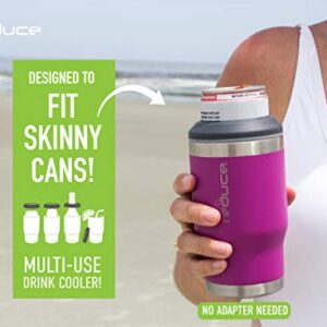 Reduce Can Cooler - 4-in-1 Stainless Steel Can Holder and Beer Bottle Holder, 4 Hours Cold - 14 oz Multi-Use Drink Cup that Holds Slim Cans, Regular Cans, Bottles and Cocktails - Pink Cotton, Gloss