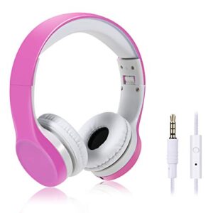 yusonic kids headphones, kid toddler headphones with mic & audio sharing port+ volume limited, boys girls baby children toddlers laptop tablet phones class travel airplane use (pink)