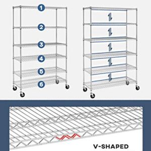 BestOffice 18x48x72 ​Wire Shelving with Commercial Wheels 6-Shelf Adjustable Heavy Duty Storage Shelves Metal Shelves Storage Unit Shelf,6000 LBS (Chrome)