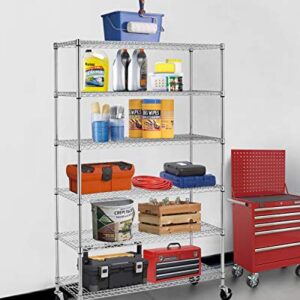 BestOffice 18x48x72 ​Wire Shelving with Commercial Wheels 6-Shelf Adjustable Heavy Duty Storage Shelves Metal Shelves Storage Unit Shelf,6000 LBS (Chrome)