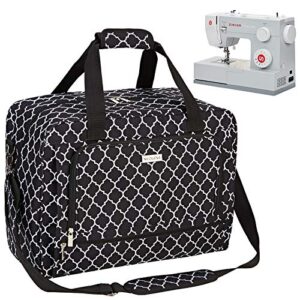 nicogena sewing machine carrying case, universal travel tote bag with shoulder strap for singer, brother, janome and accessories, lantern black