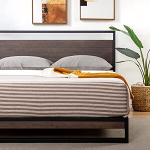 zinus suzanne 37 inch bamboo and metal platform bed frame / solid steel construction / no box spring needed / wood slat support / easy assembly, grey wash, king