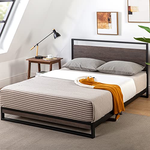 ZINUS Suzanne 37 Inch Bamboo and Metal Platform Bed Frame / Solid Steel Construction / No Box Spring Needed / Wood Slat Support / Easy Assembly, Grey Wash, King