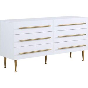 meridian furniture 844white-d marisol collection modern | contemporary dresser with brushed gold metal legs and handle, 60" w x 18" d x 32" h, white