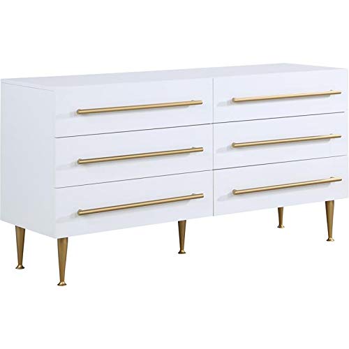 Meridian Furniture 844White-D Marisol Collection Modern | Contemporary Dresser with Brushed Gold Metal Legs and Handle, 60" W x 18" D x 32" H, White