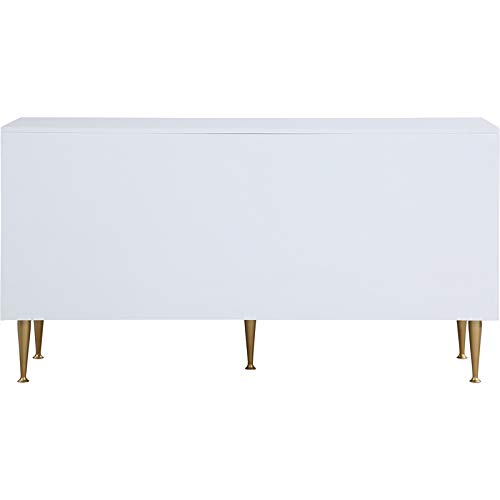 Meridian Furniture 844White-D Marisol Collection Modern | Contemporary Dresser with Brushed Gold Metal Legs and Handle, 60" W x 18" D x 32" H, White