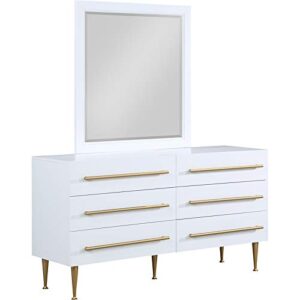 Meridian Furniture 844White-D Marisol Collection Modern | Contemporary Dresser with Brushed Gold Metal Legs and Handle, 60" W x 18" D x 32" H, White