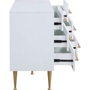 Meridian Furniture 844White-D Marisol Collection Modern | Contemporary Dresser with Brushed Gold Metal Legs and Handle, 60" W x 18" D x 32" H, White