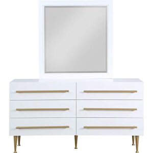 Meridian Furniture 844White-D Marisol Collection Modern | Contemporary Dresser with Brushed Gold Metal Legs and Handle, 60" W x 18" D x 32" H, White