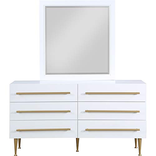 Meridian Furniture 844White-D Marisol Collection Modern | Contemporary Dresser with Brushed Gold Metal Legs and Handle, 60" W x 18" D x 32" H, White