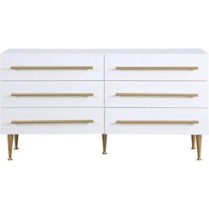 Meridian Furniture 844White-D Marisol Collection Modern | Contemporary Dresser with Brushed Gold Metal Legs and Handle, 60" W x 18" D x 32" H, White