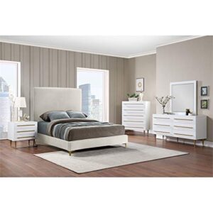 Meridian Furniture 844White-D Marisol Collection Modern | Contemporary Dresser with Brushed Gold Metal Legs and Handle, 60" W x 18" D x 32" H, White