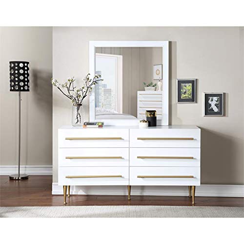 Meridian Furniture 844White-D Marisol Collection Modern | Contemporary Dresser with Brushed Gold Metal Legs and Handle, 60" W x 18" D x 32" H, White