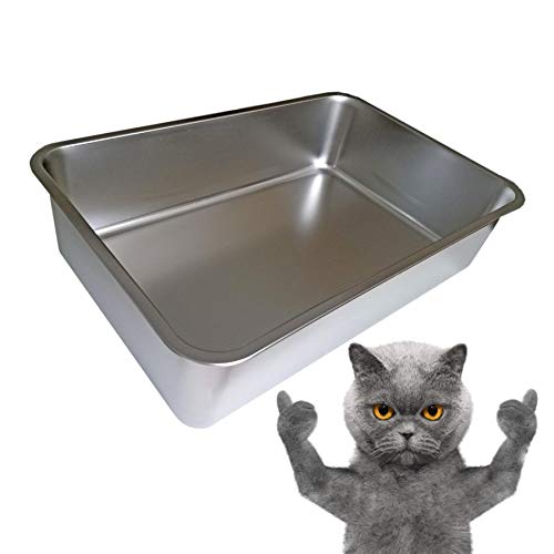 KUNWU SUS304 Stainless Steel Food Grade 6" Deep Medium Cat Litter Box Corrosion Resistant Durable Pan 17.5" x 13.5" x 6"