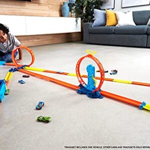 Hot Wheels Track Builder Unlimited Adjustable Loop Pack for Kids 6 Years Old & Up with 1 Hot Wheels Car, Spiral Loop, Launcher & 3 Tracks That Connects to Other Sets , Orange, Blue, Yellow