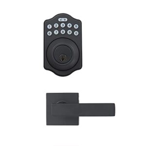amazon basics traditional electronic keypad deadbolt door lock with passage lever, matte black, 7.83 cm x 12.91 cm