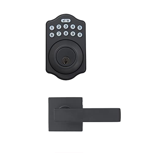 Amazon Basics Traditional Electronic Keypad Deadbolt Door Lock With Passage Lever, Matte Black, 7.83 cm x 12.91 cm